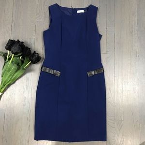 Calvin Klein Cobalt Blue Faux Leather Accent Dress